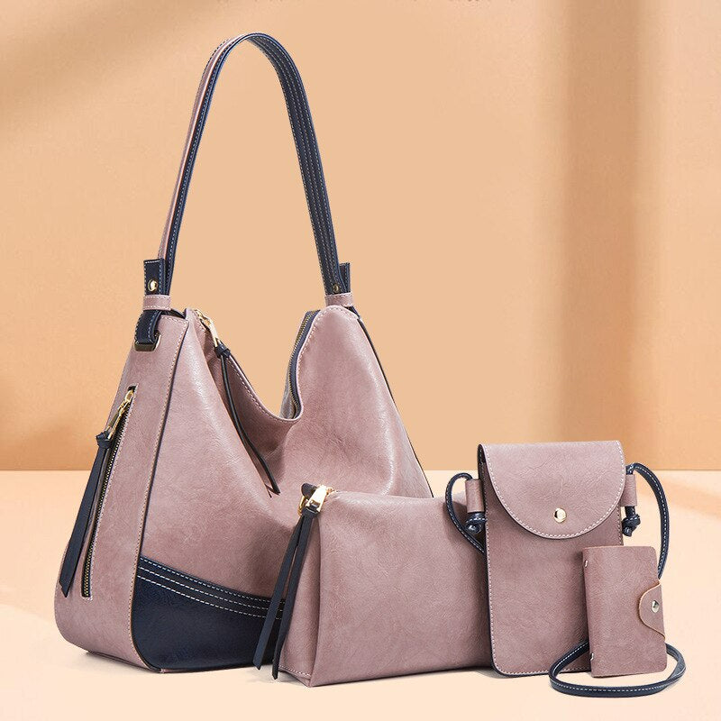 Elegant Tassel Leather Shoulder Handbag 4 Sets Hobo Bag