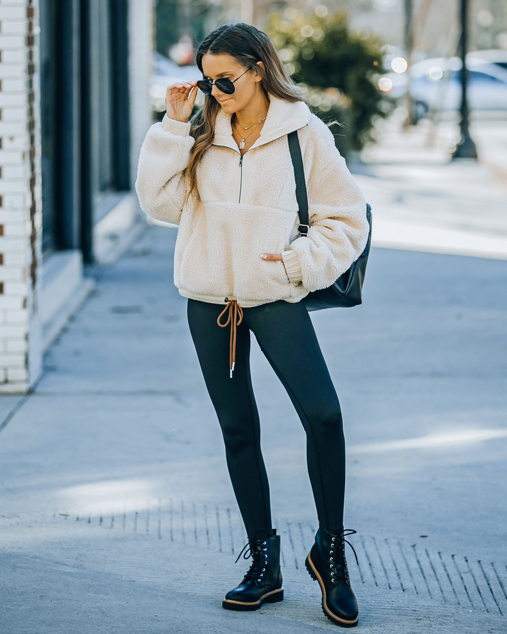 Matti Pocketed Half Zip Sherpa Pullover - Cream