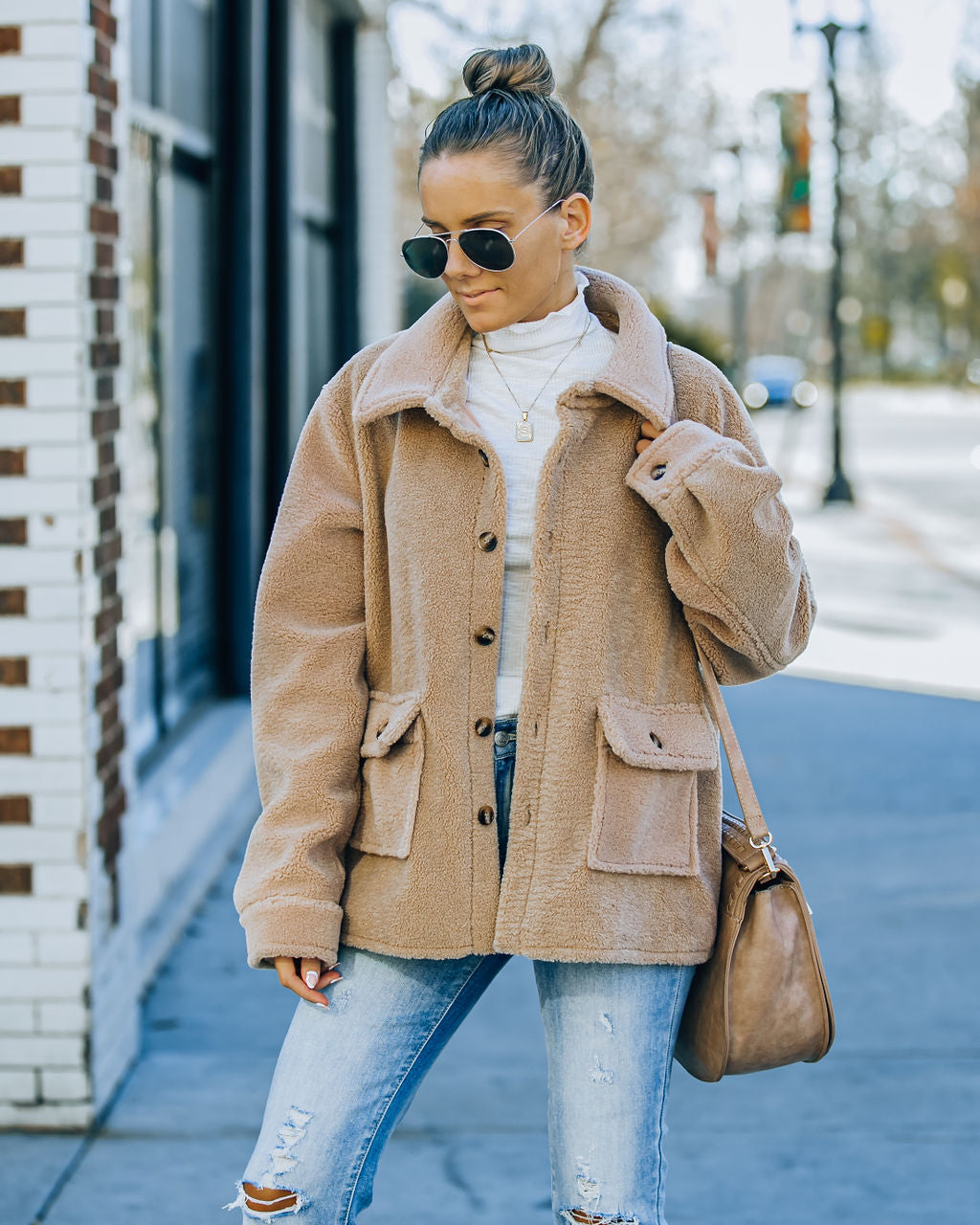 Noble Pocketed Teddy Jacket - Camel