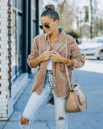 Navid Cotton Pocketed Corduroy Shacket - Brown Sugar