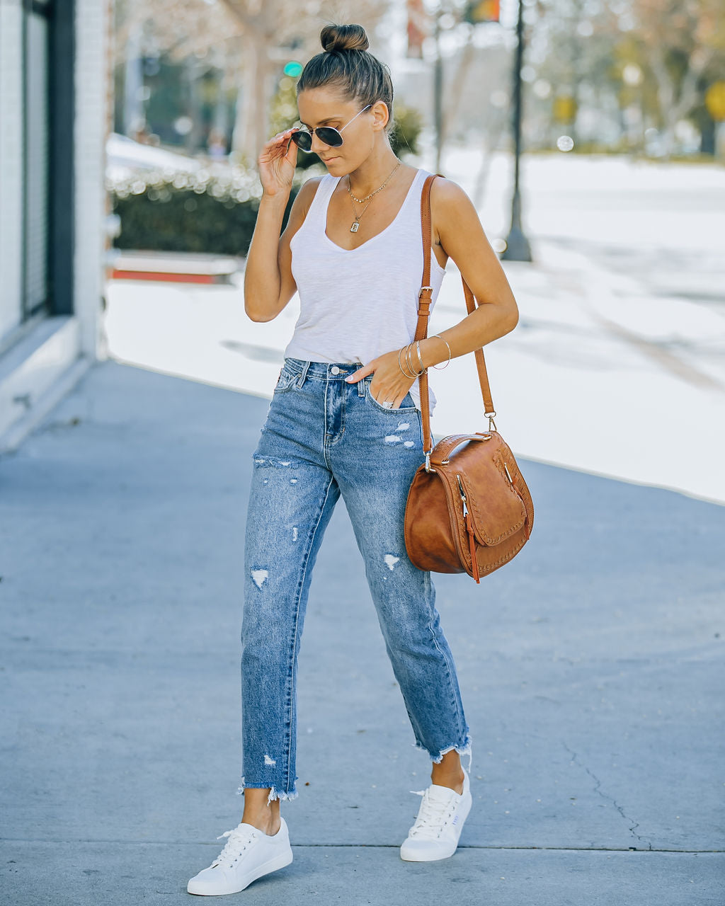 Michelle High Rise Slim Straight Denim - Medium Wash