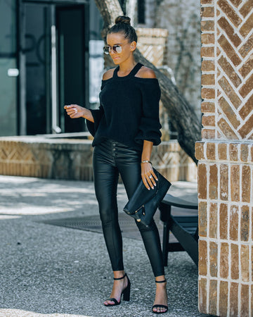Malia Cold Shoulder Knit Sweater - Black