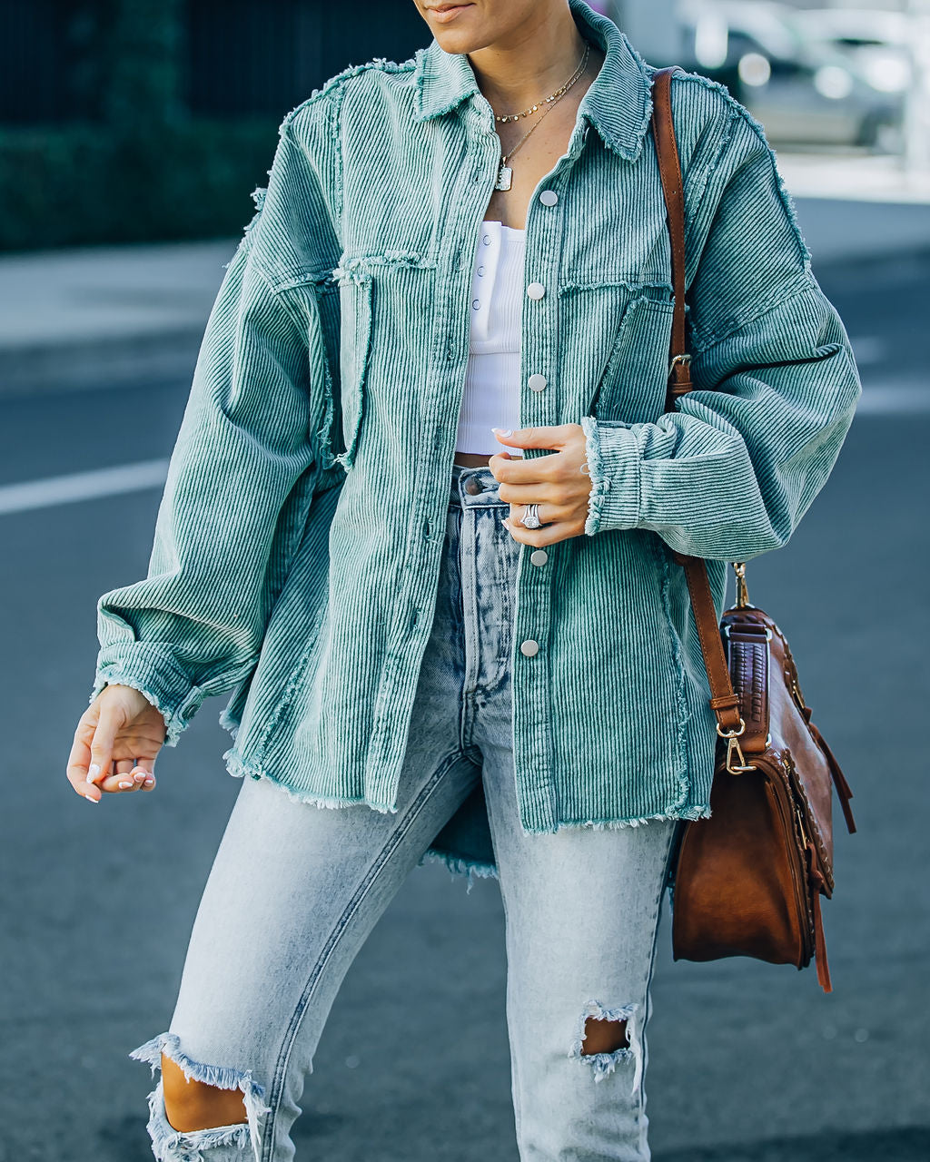 Navid Cotton Pocketed Corduroy Shacket - Seafoam