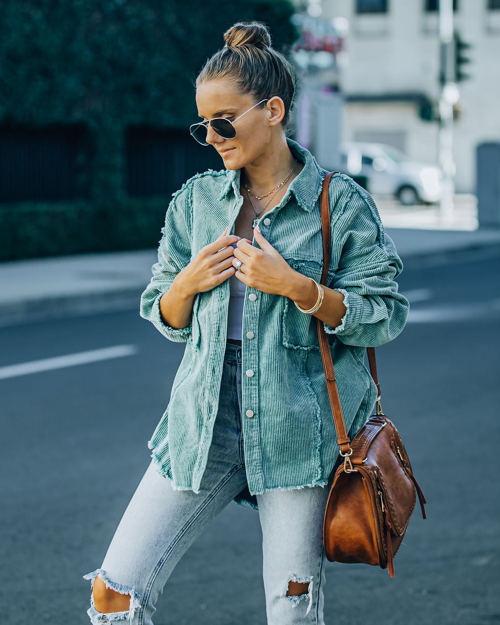 Navid Cotton Pocketed Corduroy Shacket - Seafoam