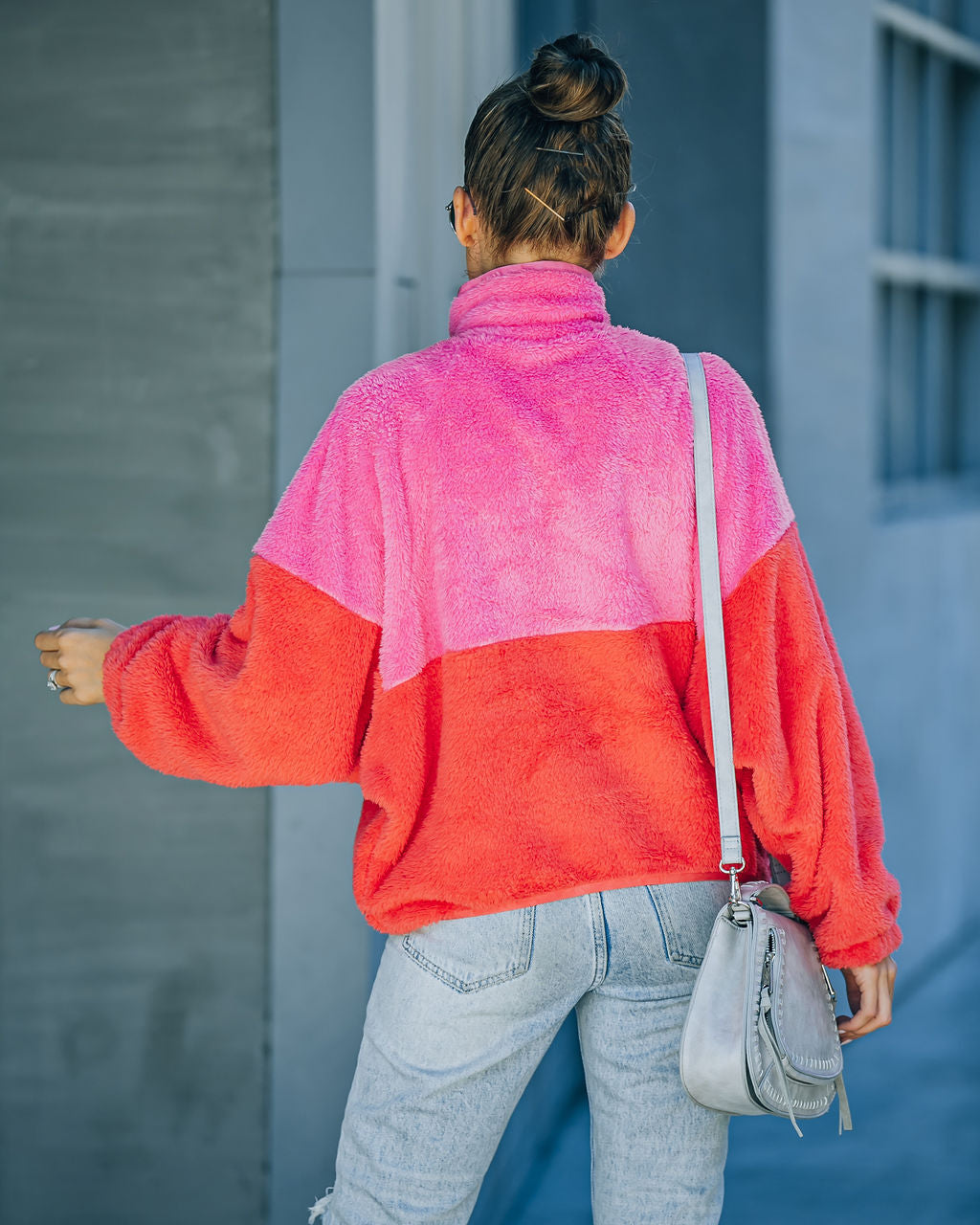 Nava Pocketed Colorblock Zip Up Jacket - Pink