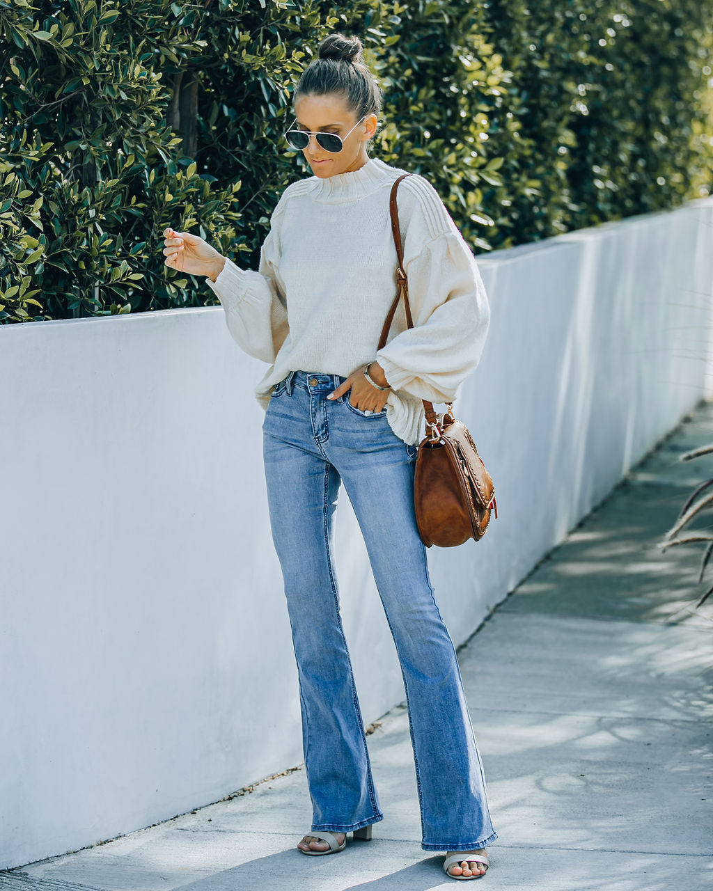 Flip Side Mid Rise Bell Bottom Denim Pants