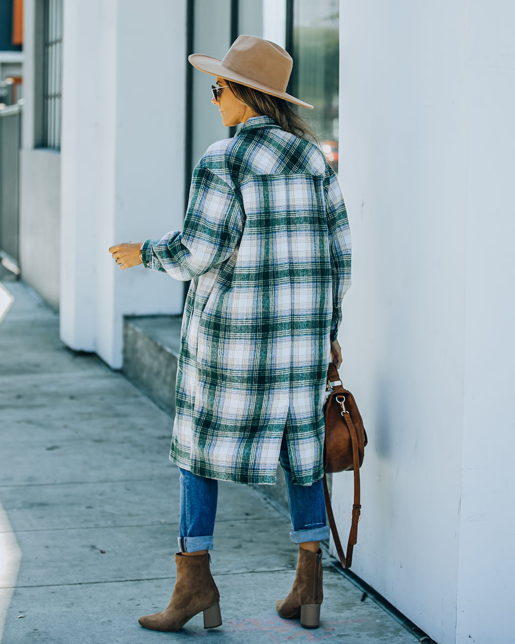 Maxine Pocketed Button Down Plaid Jacket - Green
