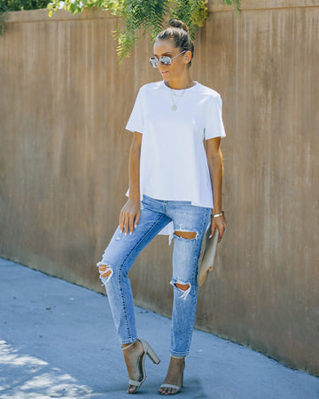 Mallory High Low Peplum Tee - White