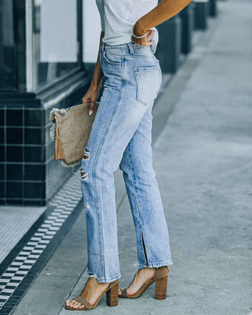 Shea High Rise Distressed Split Ankle Denim - Light Wash