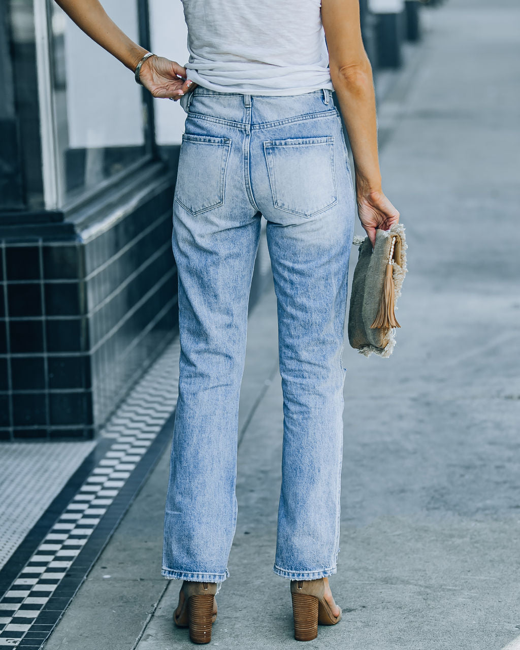 Shea High Rise Distressed Split Ankle Denim - Light Wash