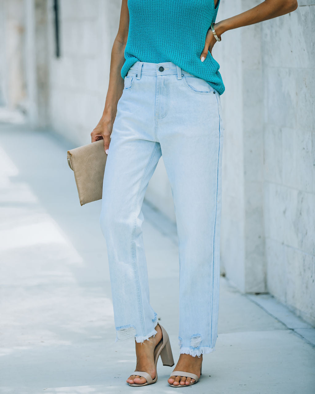 River High Rise Frayed Girlfriend Denim
