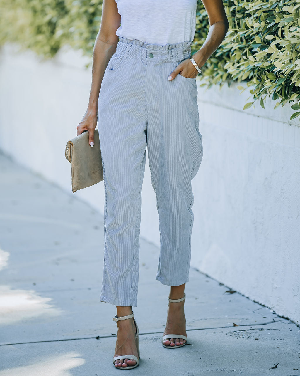 Mason Pocketed Corduroy Paper Bag Pants - Lavender