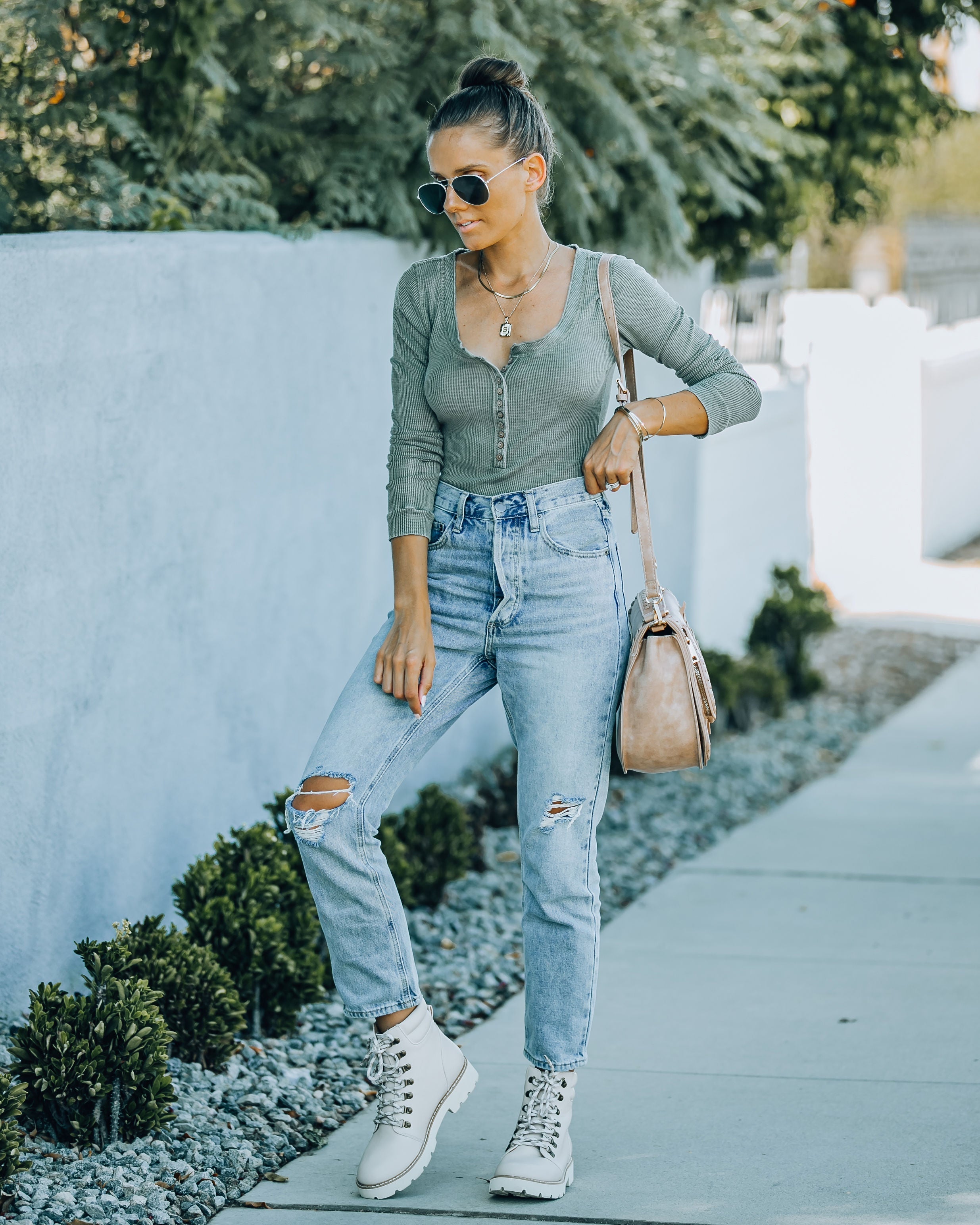 Maxton Thermal Henley Bodysuit - Olive