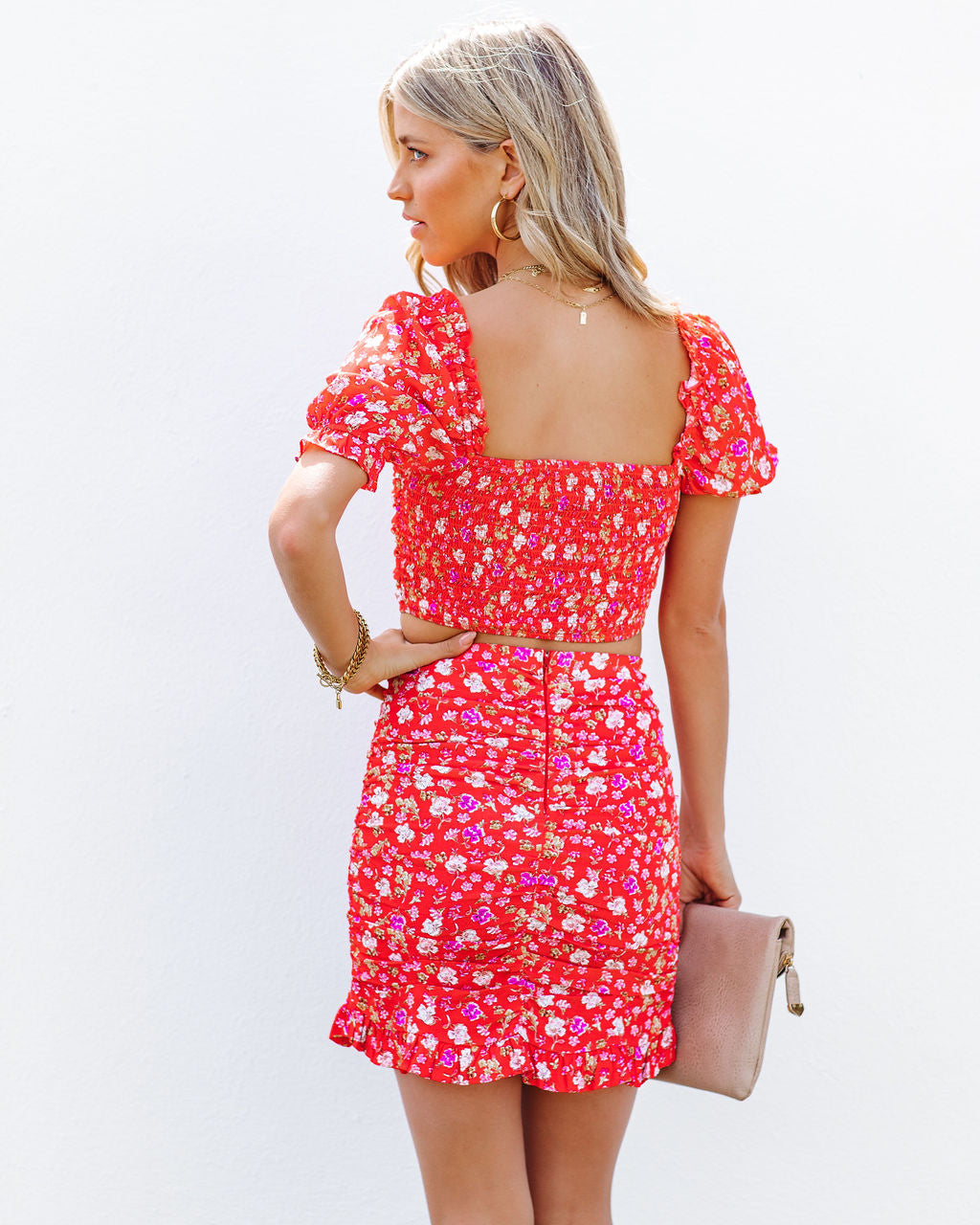 Fiery Floral Ruched Mini Skirt