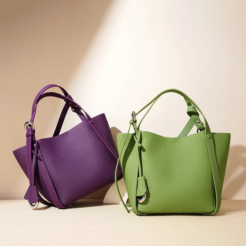 Genuine Leather Large Capacity Women's Bucket Handbag