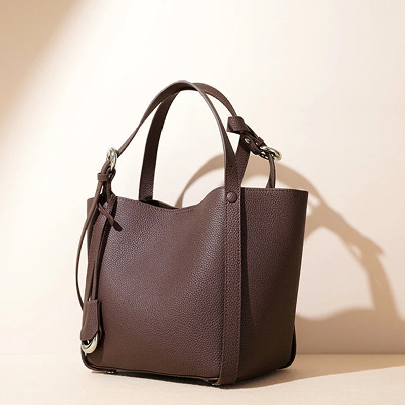 Genuine Leather Large Capacity Women's Bucket Handbag