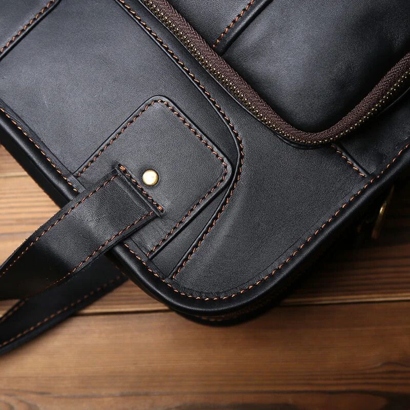 Genuine Leather Vertical Briefcase Handbag
