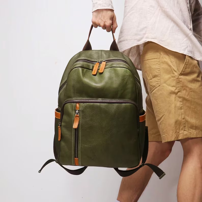 Genuine Leather Vintage Knapsack Backpack for Men - Full Grain Leather Daypack