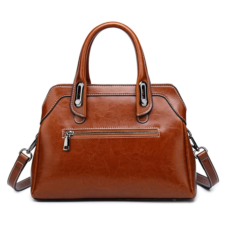 Genuine Leather Women Handbag – Top Handle Crossbody Messenger Bag