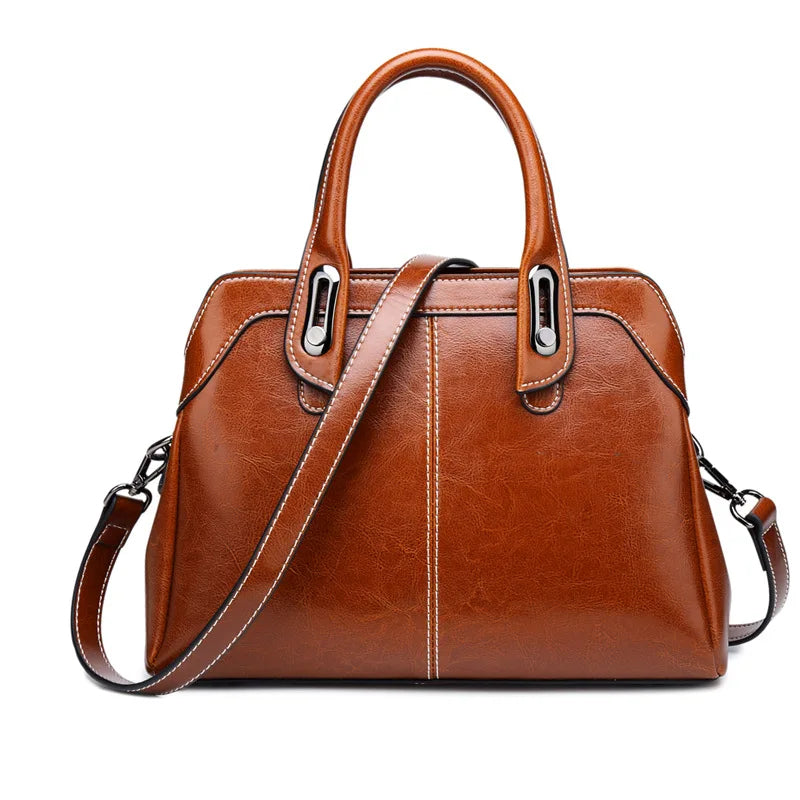 Genuine Leather Women Handbag – Top Handle Crossbody Messenger Bag