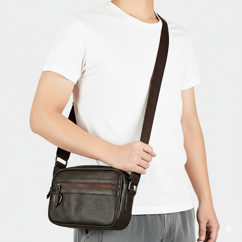 Genuine Leather Men's Crossbody Bag  Luxury Cowhide Fashion Bag
