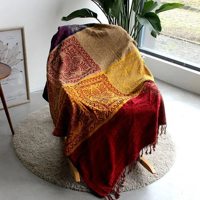 Textile City Ins Retro Sofa Decor Towel Mediterranean Nepal Plaid Patchwork Throw Blanket Heavy Sofa Cover Bedspread 220x260cm