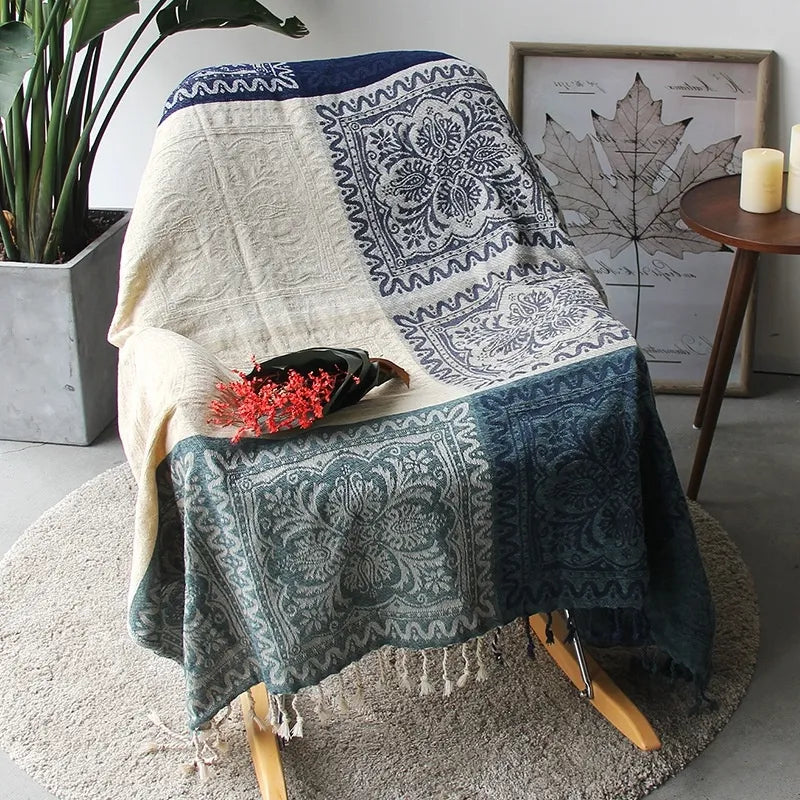 Textile City Ins Retro Sofa Decor Towel Mediterranean Nepal Plaid Patchwork Throw Blanket Heavy Sofa Cover Bedspread 220x260cm