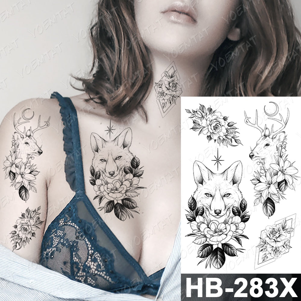 Waterproof Temporary Tattoo Stickers Fox Cat  Anime Kawaii Flash Tatoo Women Men Cute Pink Japanese Body Art Fake Sleeve Tattoos