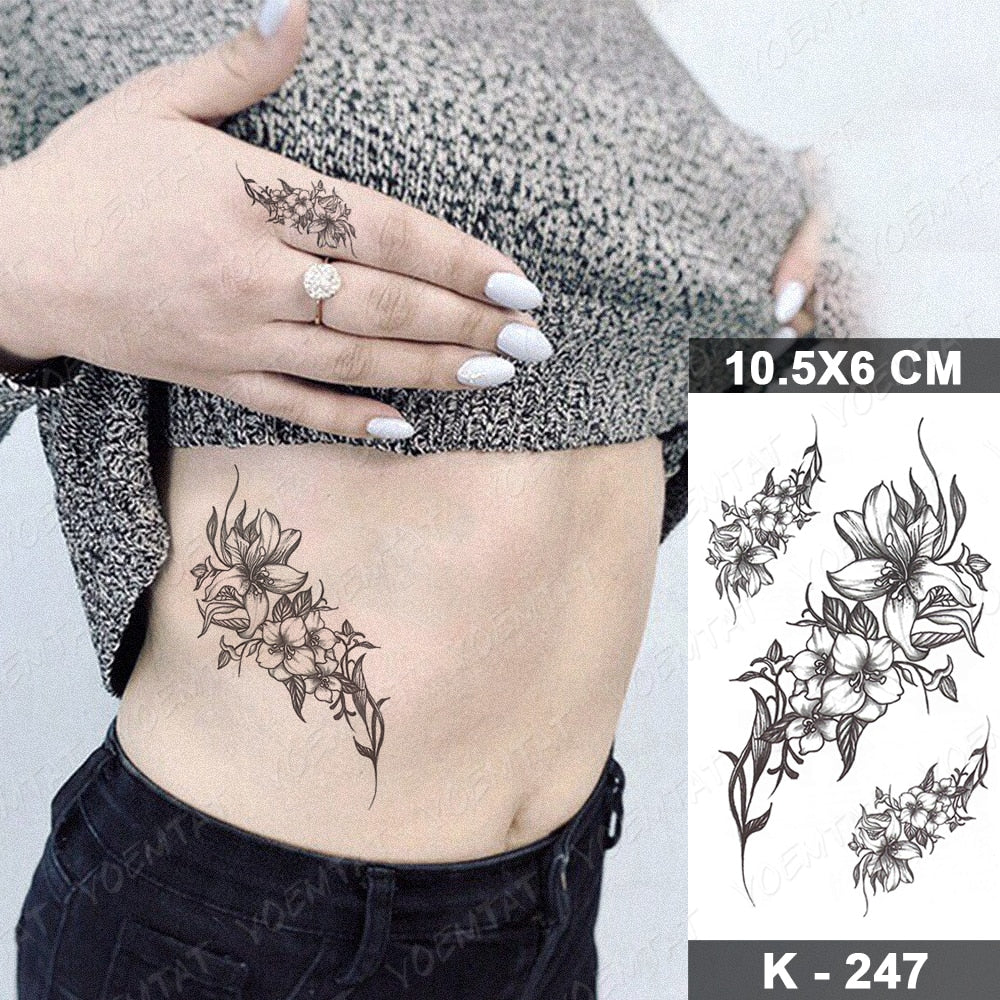 Waterproof Temporary Tattoo Stickers Black Butterfly Rose Transfer Flash Tatoo Women Sexy Neck Hand Chest  Body Art Fake Tattoos