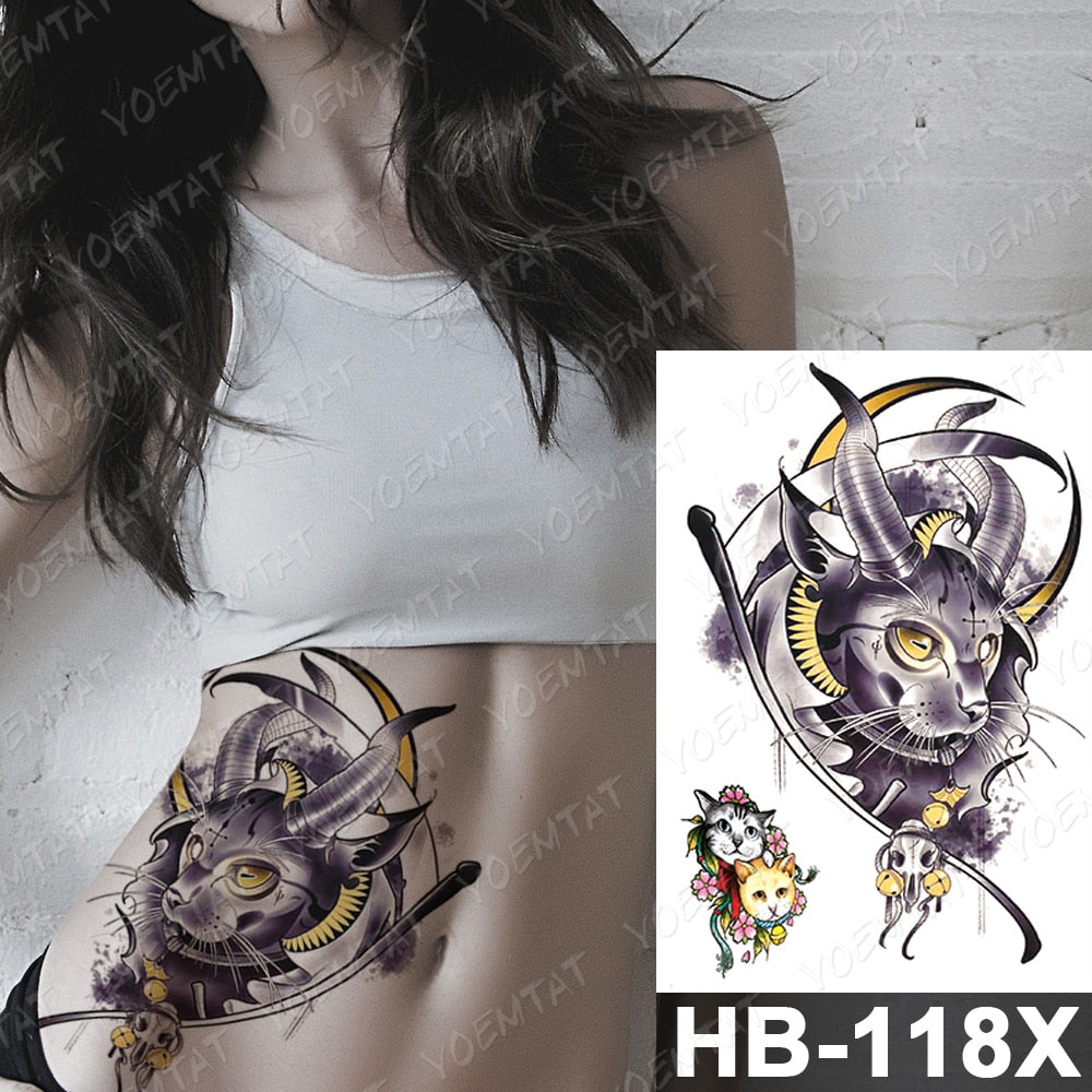 Waterproof Temporary Tattoo Stickers Fox Cat  Anime Kawaii Flash Tatoo Women Men Cute Pink Japanese Body Art Fake Sleeve Tattoos