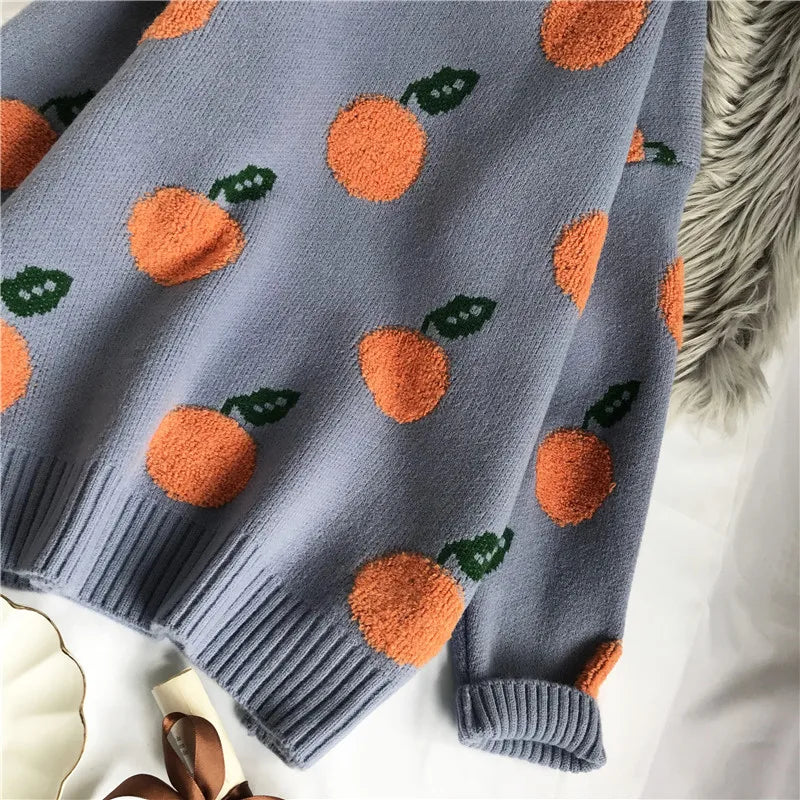 Women's Winter Orange High Neck Sweater