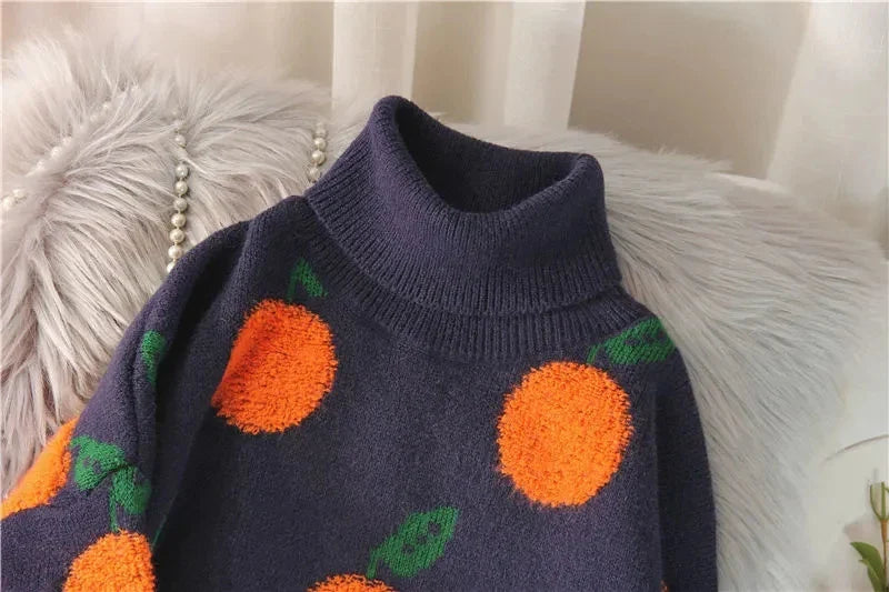 Women's Winter Orange High Neck Sweater