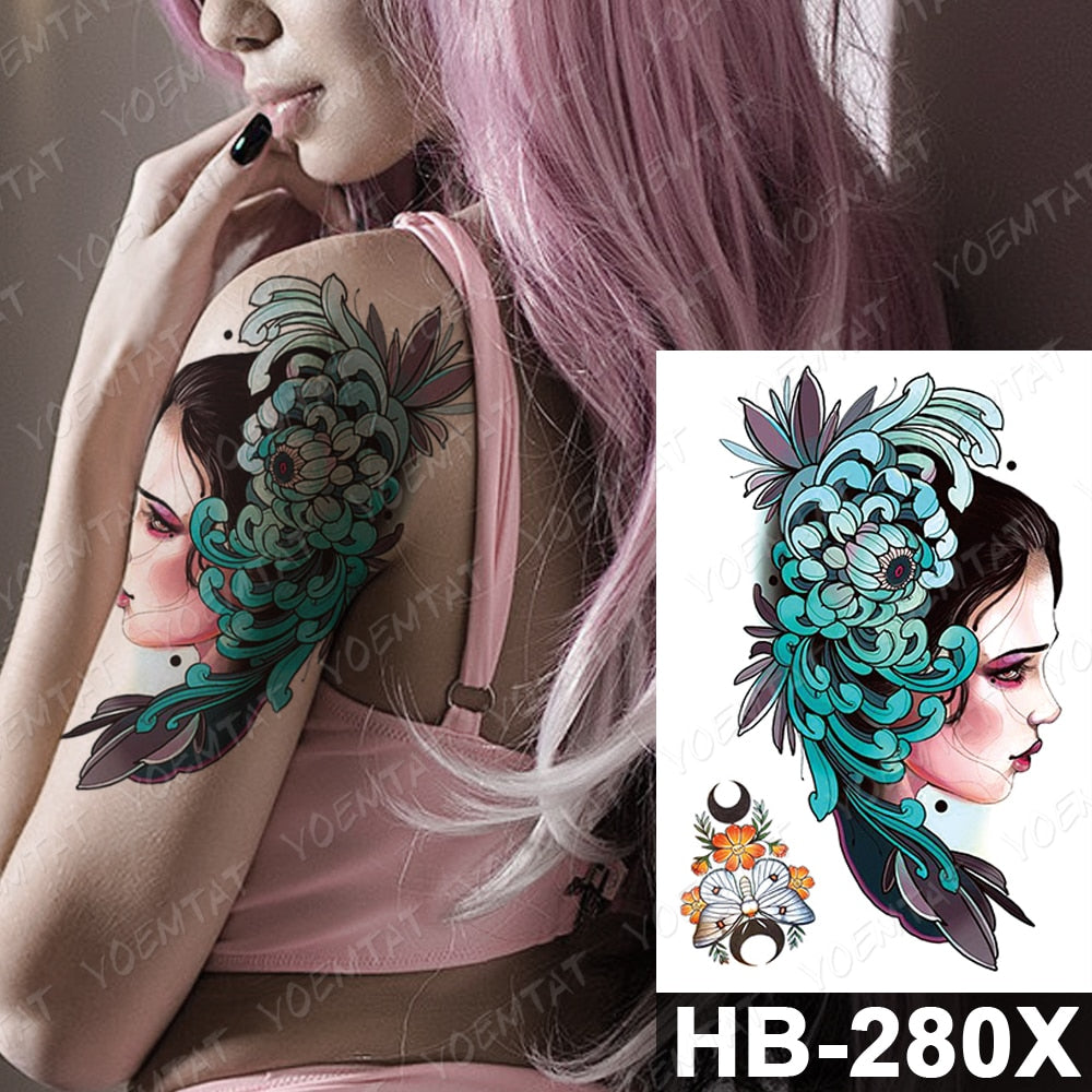 Waterproof Temporary Tattoo Stickers Fox Cat  Anime Kawaii Flash Tatoo Women Men Cute Pink Japanese Body Art Fake Sleeve Tattoos