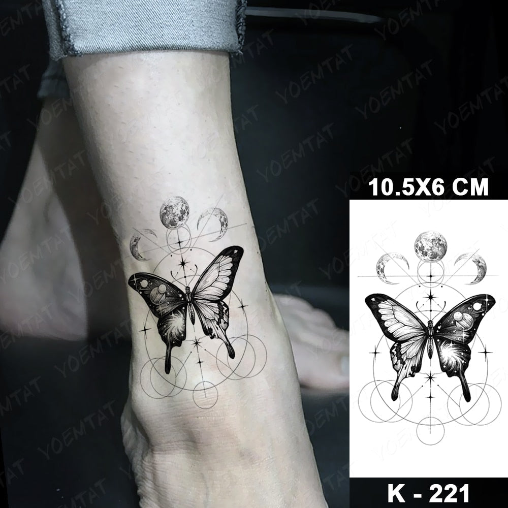 Waterproof Temporary Tattoo Stickers Black Butterfly Rose Transfer Flash Tatoo Women Sexy Neck Hand Chest  Body Art Fake Tattoos
