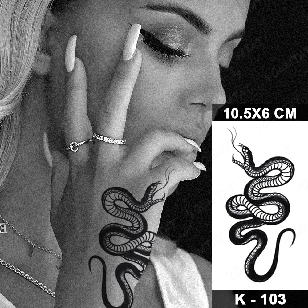 Waterproof Temporary Tattoo Stickers Black Butterfly Rose Transfer Flash Tatoo Women Sexy Neck Hand Chest  Body Art Fake Tattoos