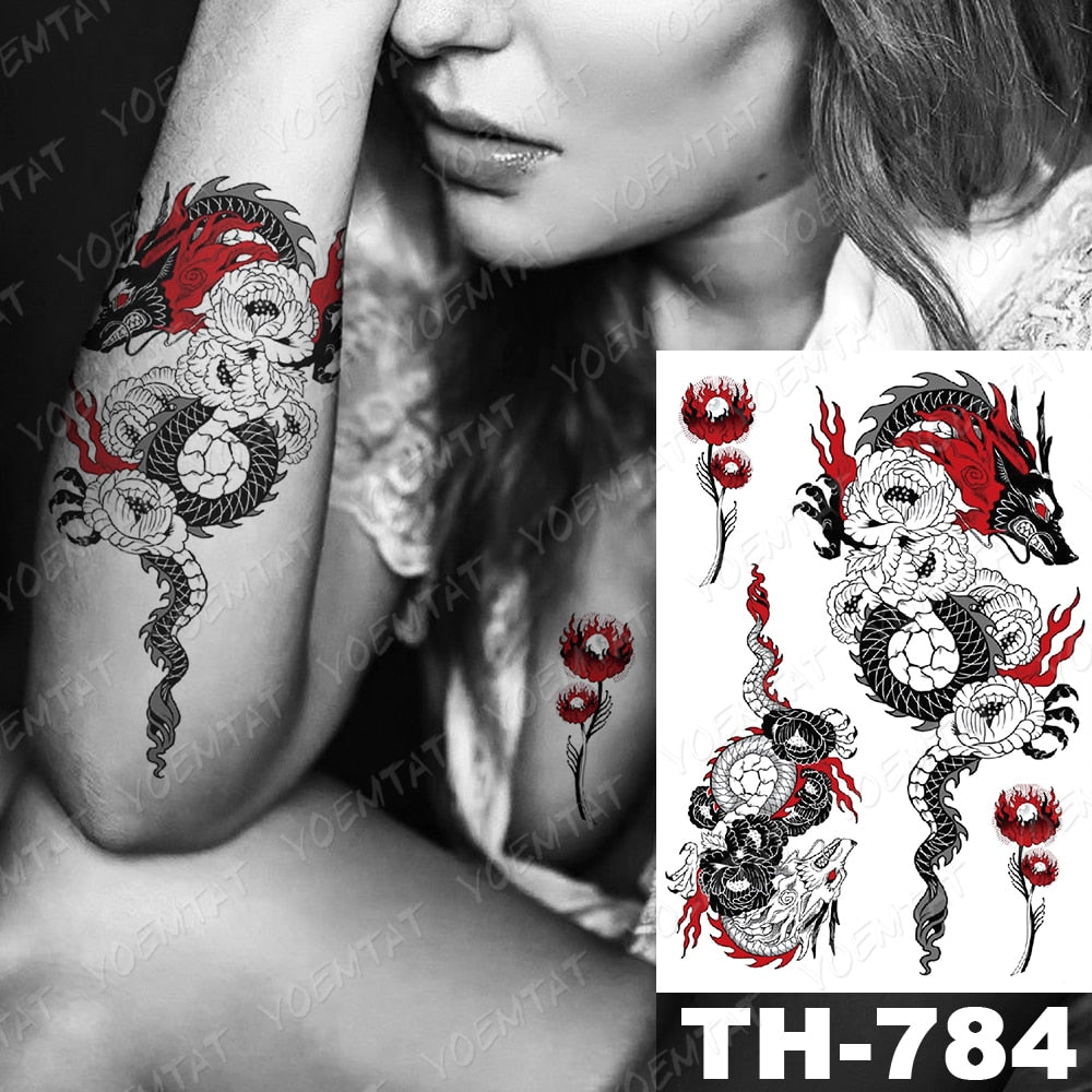 Waterproof Temporary Tattoo Stickers Fox Cat  Anime Kawaii Flash Tatoo Women Men Cute Pink Japanese Body Art Fake Sleeve Tattoos