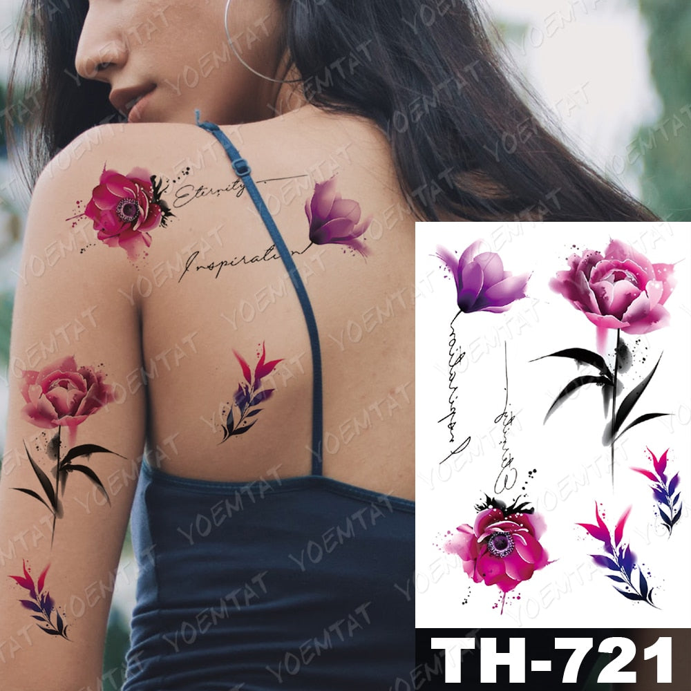 Waterproof Temporary Tattoo Stickers Fox Cat  Anime Kawaii Flash Tatoo Women Men Cute Pink Japanese Body Art Fake Sleeve Tattoos