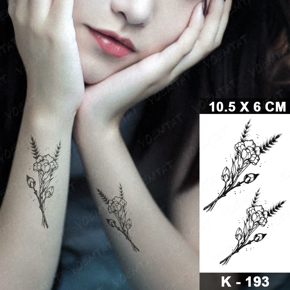 Waterproof Temporary Tattoo Stickers Black Butterfly Rose Transfer Flash Tatoo Women Sexy Neck Hand Chest  Body Art Fake Tattoos