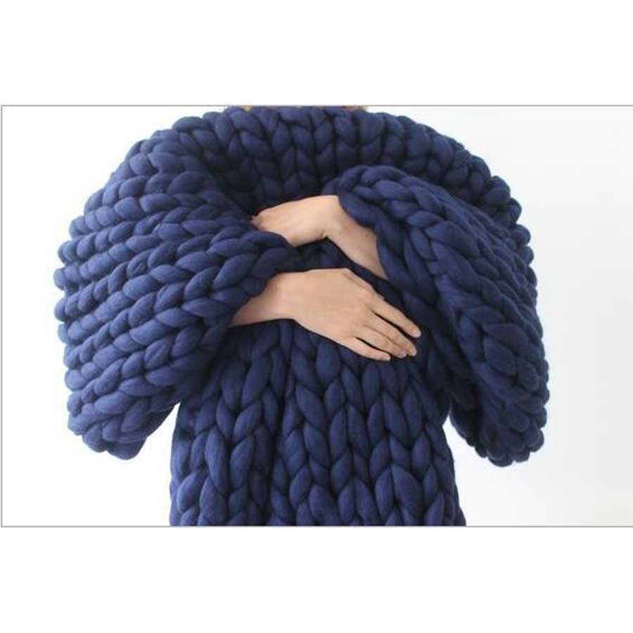 Fashion chunky merino wool blanket thick large yarn roving knitted blanket winter warm throw blankets sofa bed blanket