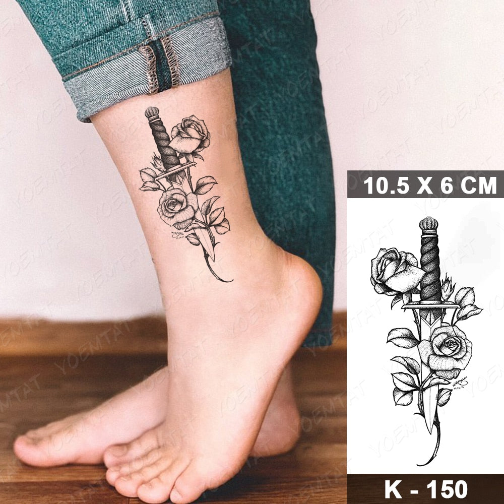 Waterproof Temporary Tattoo Stickers Black Butterfly Rose Transfer Flash Tatoo Women Sexy Neck Hand Chest  Body Art Fake Tattoos