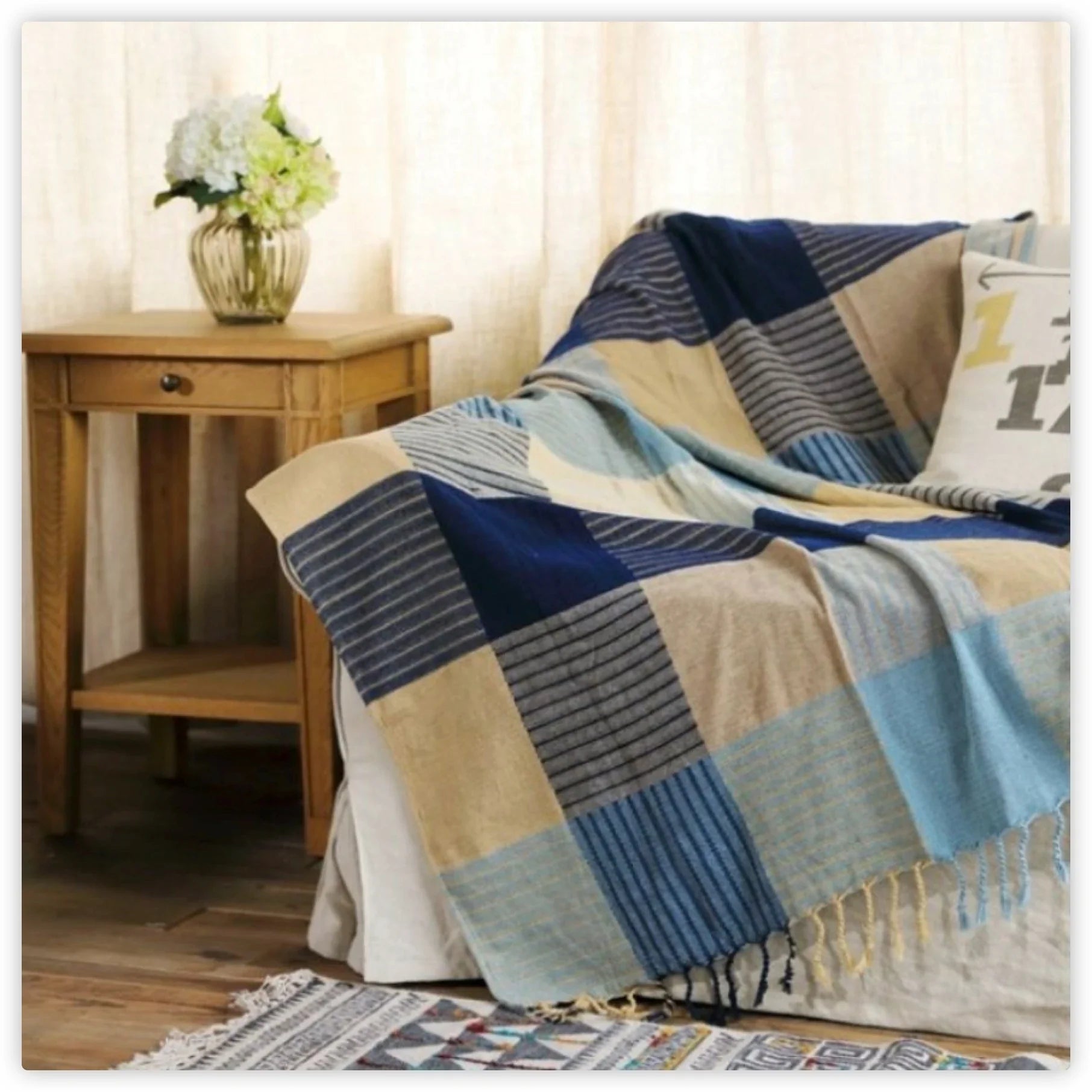 Textile City Ins Retro Sofa Decor Towel Mediterranean Nepal Plaid Patchwork Throw Blanket Heavy Sofa Cover Bedspread 220x260cm