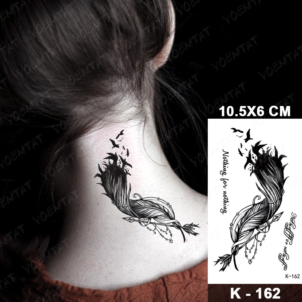 Waterproof Temporary Tattoo Stickers Black Butterfly Rose Transfer Flash Tatoo Women Sexy Neck Hand Chest  Body Art Fake Tattoos
