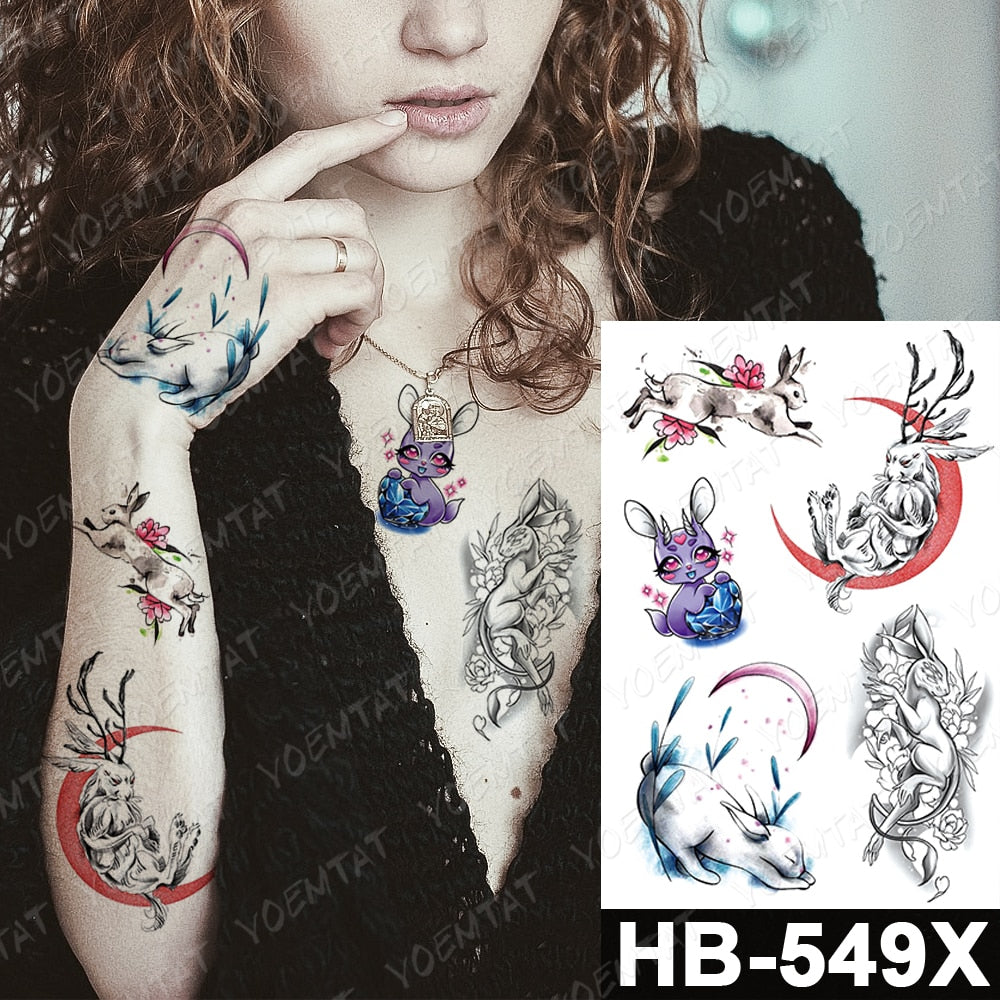 Waterproof Temporary Tattoo Stickers Fox Cat  Anime Kawaii Flash Tatoo Women Men Cute Pink Japanese Body Art Fake Sleeve Tattoos