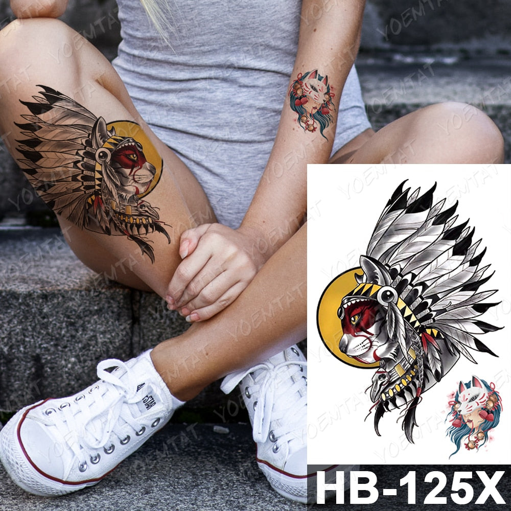Waterproof Temporary Tattoo Stickers Fox Cat  Anime Kawaii Flash Tatoo Women Men Cute Pink Japanese Body Art Fake Sleeve Tattoos