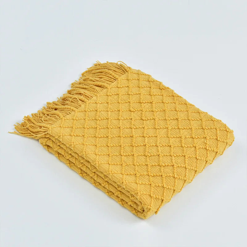 Textile City Knitted Throw Blanket Nordic Style Cozy Home Sofa Decorate Cover Yellow Plaid Bedspread 130x230cm