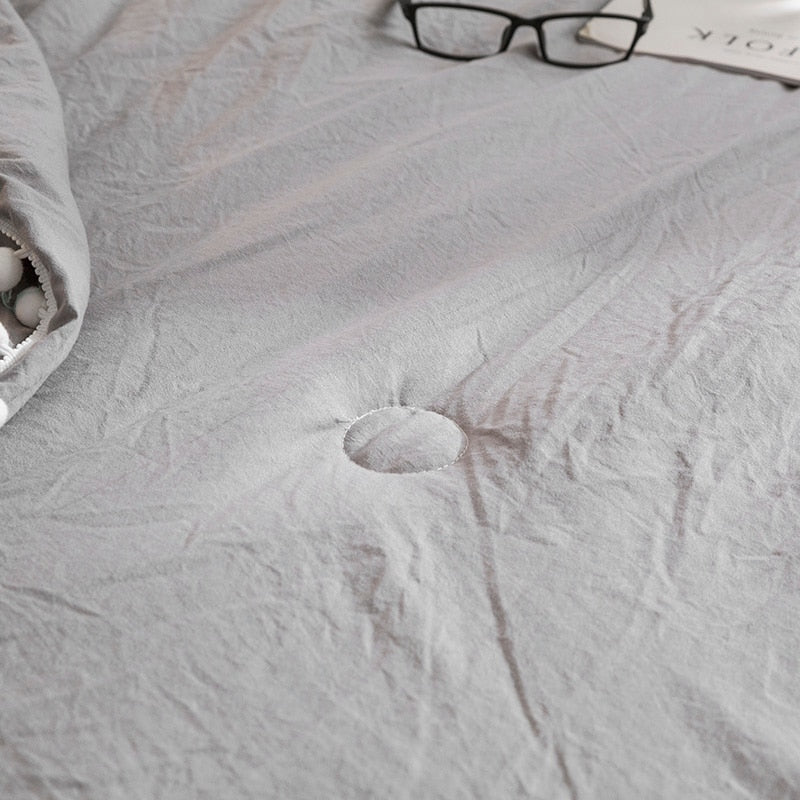 Summer Gray Air Condition Quilts duvet with little white Pompons bed linens Washed cotton throw blankets Solid bedding #s