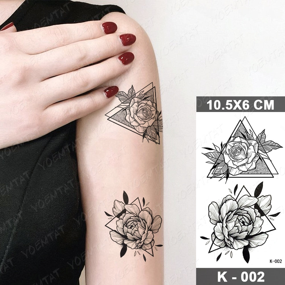 Waterproof Temporary Tattoo Stickers Black Butterfly Rose Transfer Flash Tatoo Women Sexy Neck Hand Chest  Body Art Fake Tattoos