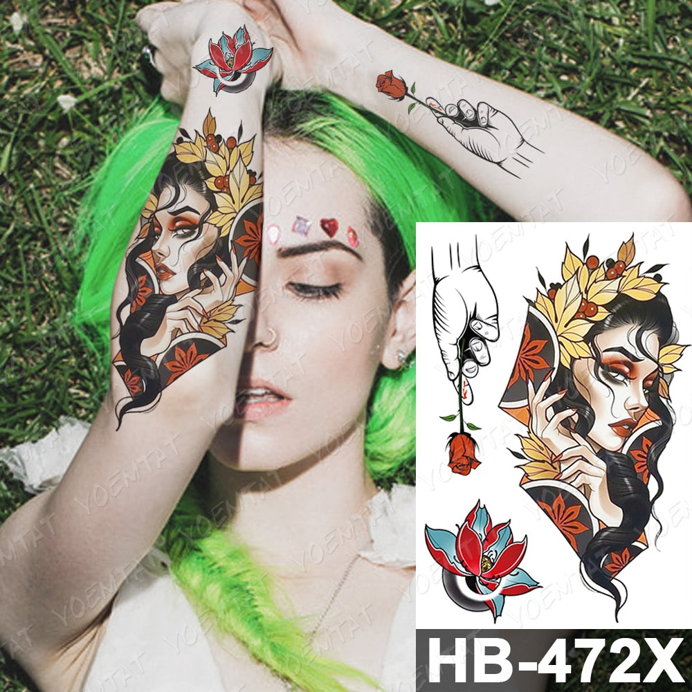 Waterproof Temporary Tattoo Stickers Fox Cat  Anime Kawaii Flash Tatoo Women Men Cute Pink Japanese Body Art Fake Sleeve Tattoos