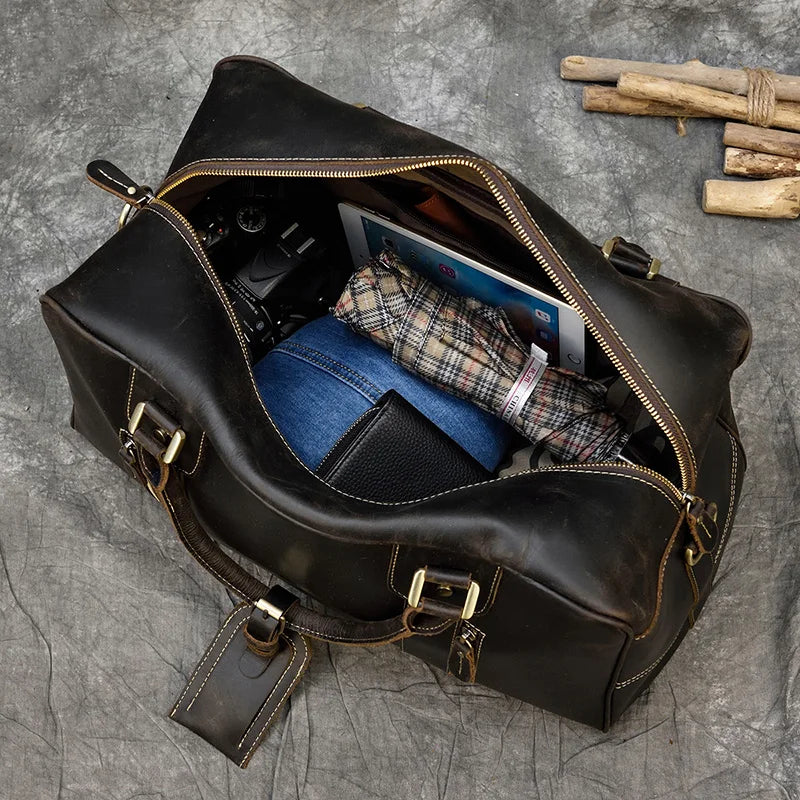 Handcrafted Crazy Horse Leather Travel Duffle