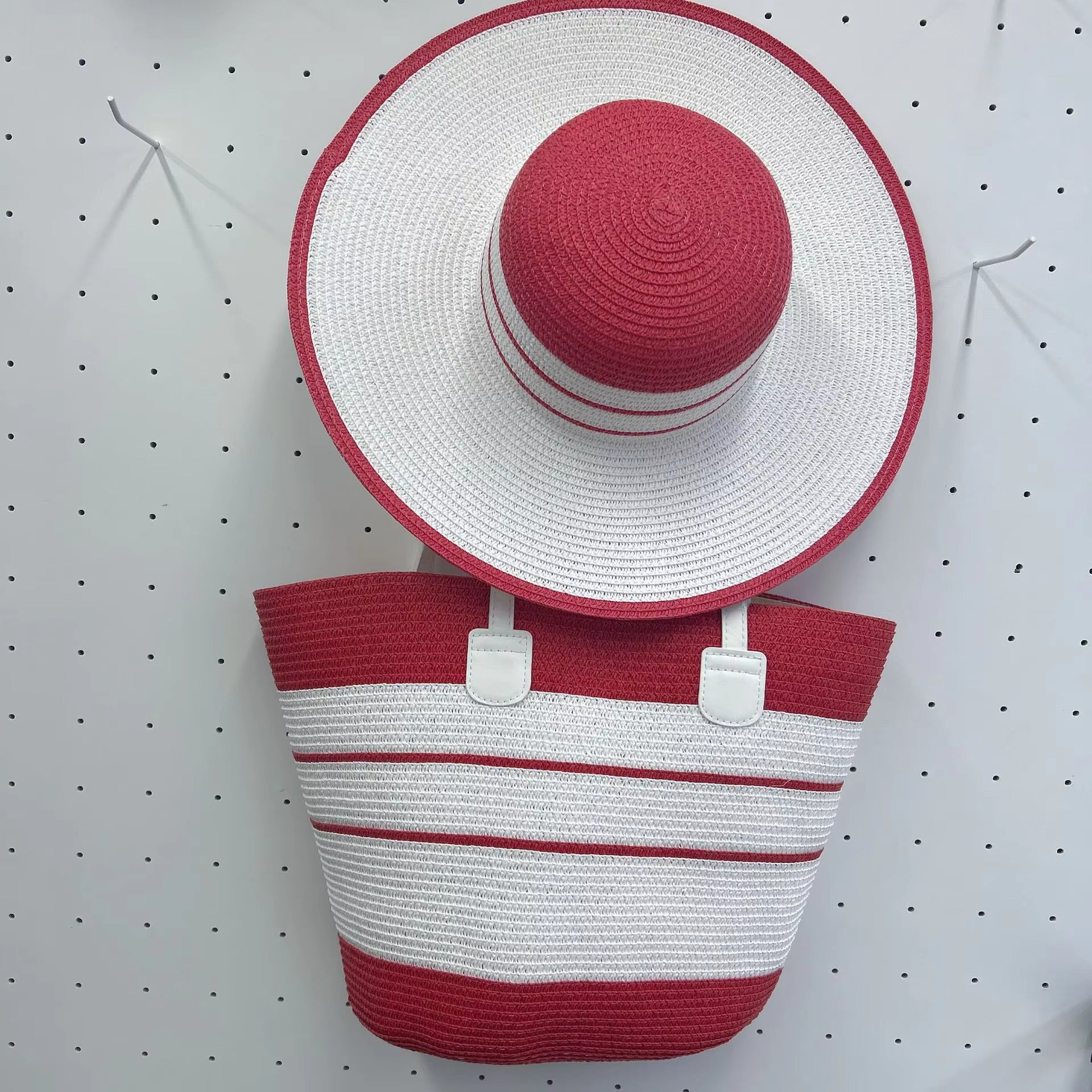 Handmade Designer Beach Straw Hat and Bag Set for Women